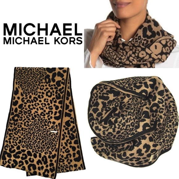 NWT Michael Kors Infinity Loop Leopard Cheetah Print Black/Camel scarf MSRP $58 - Picture 2 of 8